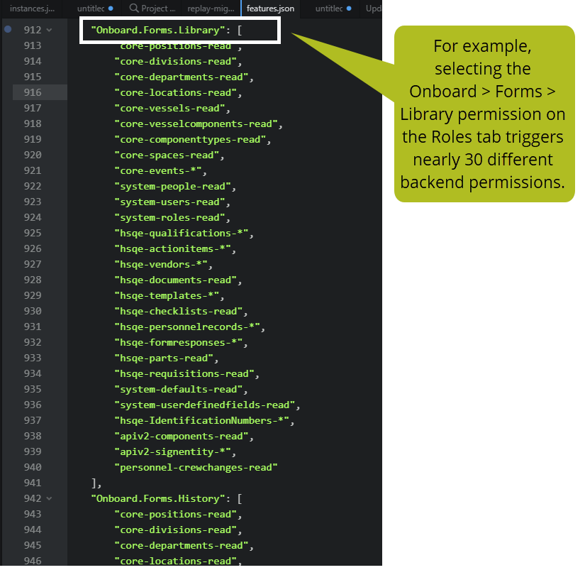 Example: Selecting Onboard > Forms > Library permissions